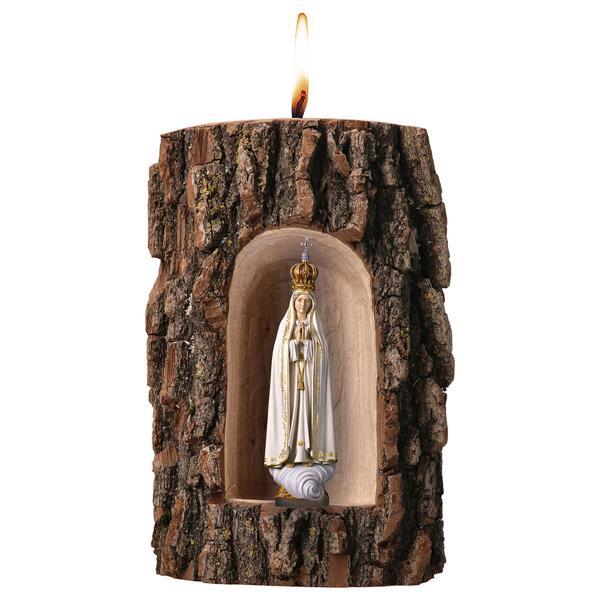 Our Lady of Fátima Capelinha with crown in grotto elm with candle - color